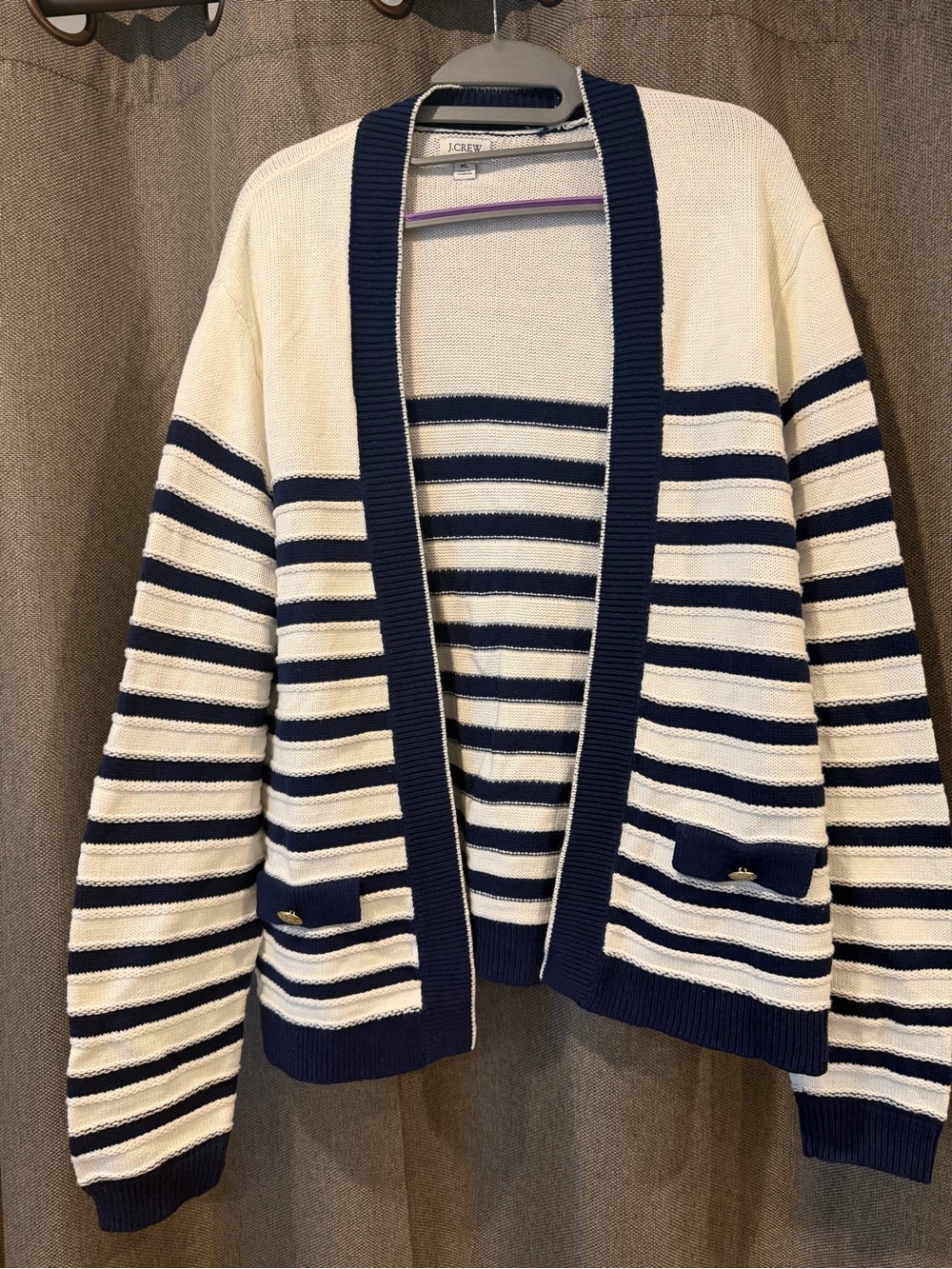 J. Crew Cream and Navy Striped Open-Front Cardigan